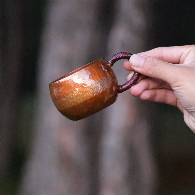 手工迷你小水杯 紫铜烤色可爱咖啡杯 红铜80cc茶杯 黄铜复古杯垫