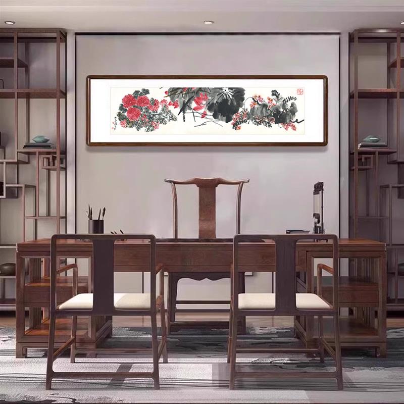 齐白石繁花似锦国画新中式客厅背景墙装饰画餐厅壁画卧室床头挂画