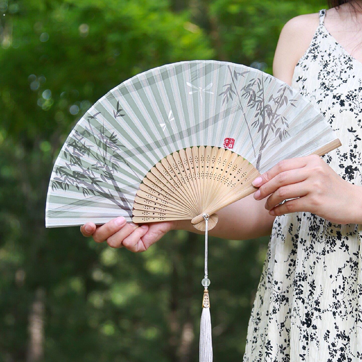 古风扇子新中式国风折扇女随身便携折叠小扇子夏季汉服旗袍舞蹈扇