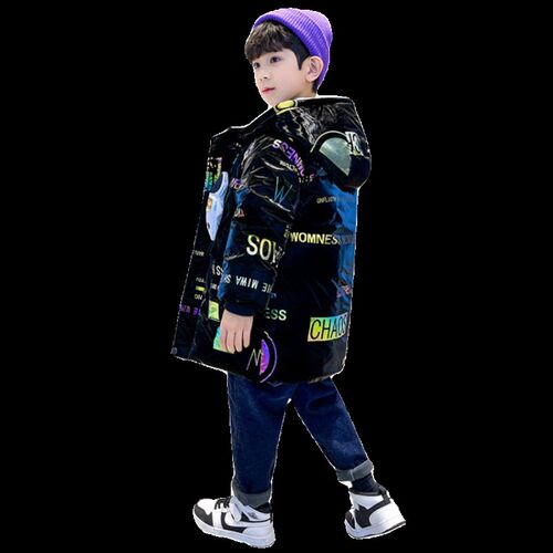 男童冬装棉衣2024新款冬季加绒加厚棉服中长款洋气连帽休闲外套潮