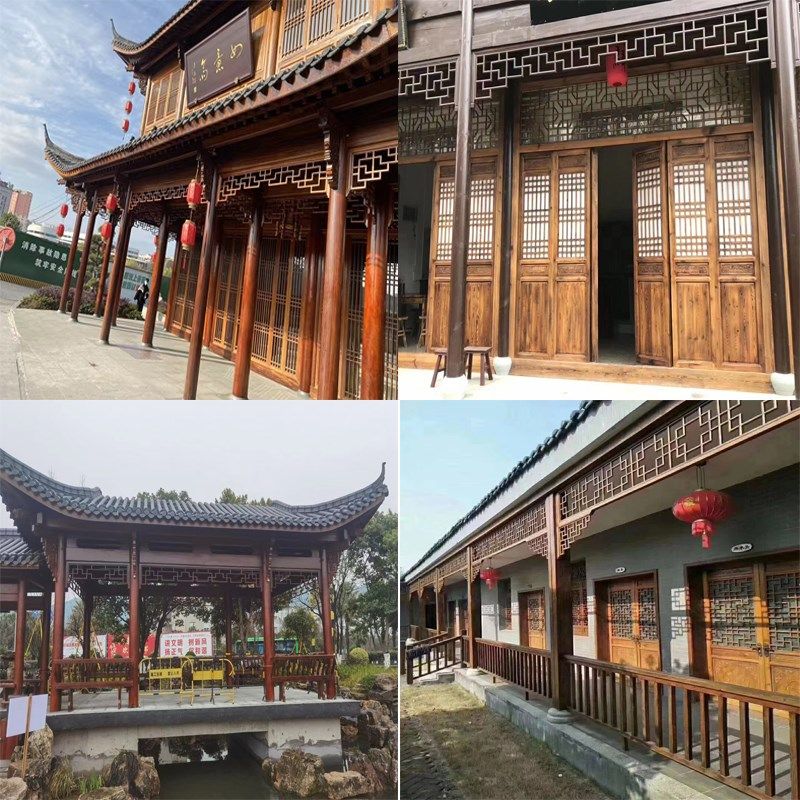 定制实木花格挂落门楣美人靠仿古护栏杆长廊万字格凉亭装饰倒挂落