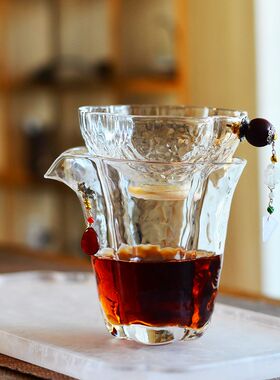 中式手工玻璃公道杯耐热茶海水晶高档加厚分茶器公杯家用茶具配件