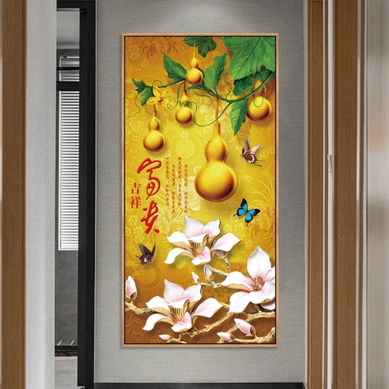 大福字玄关画金玉满堂客厅挂画葫芦发财树壁画走廊过道装饰画竖版