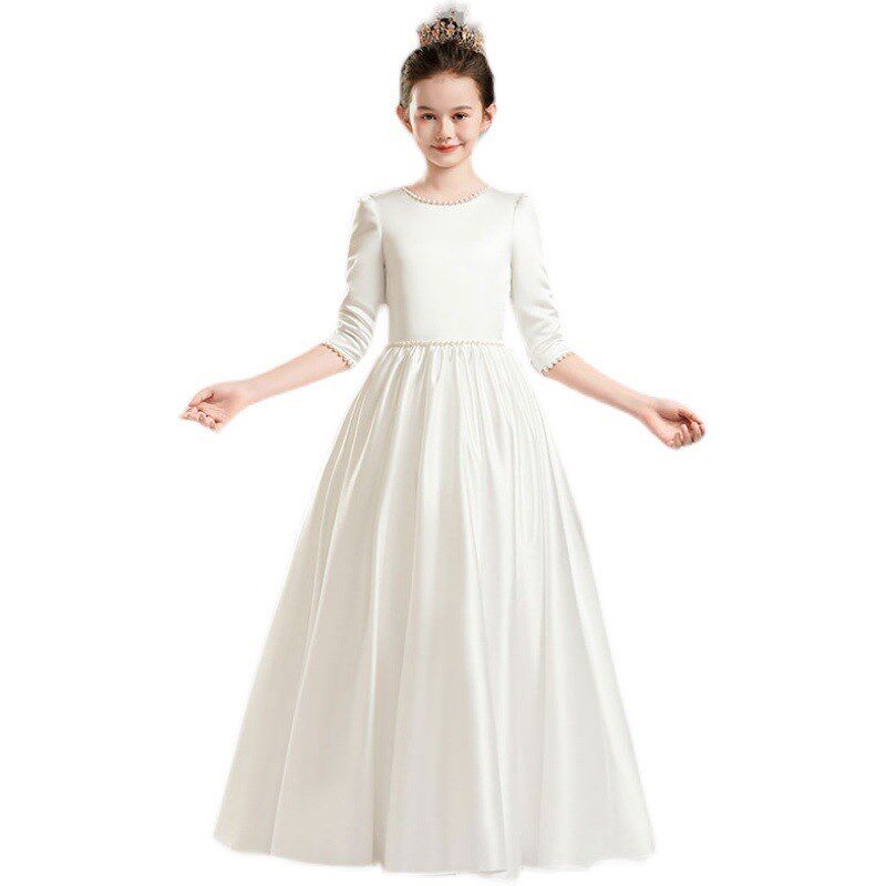女童晚礼服中袖儿童生日花童婚礼小女孩高端钢琴演奏公主裙春