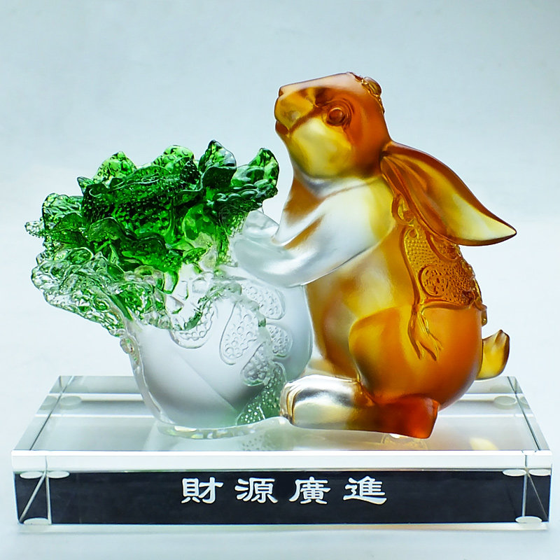 琉璃抱白菜兔子摆件店铺开业招财工艺礼品摆饰创意可爱客厅装饰品