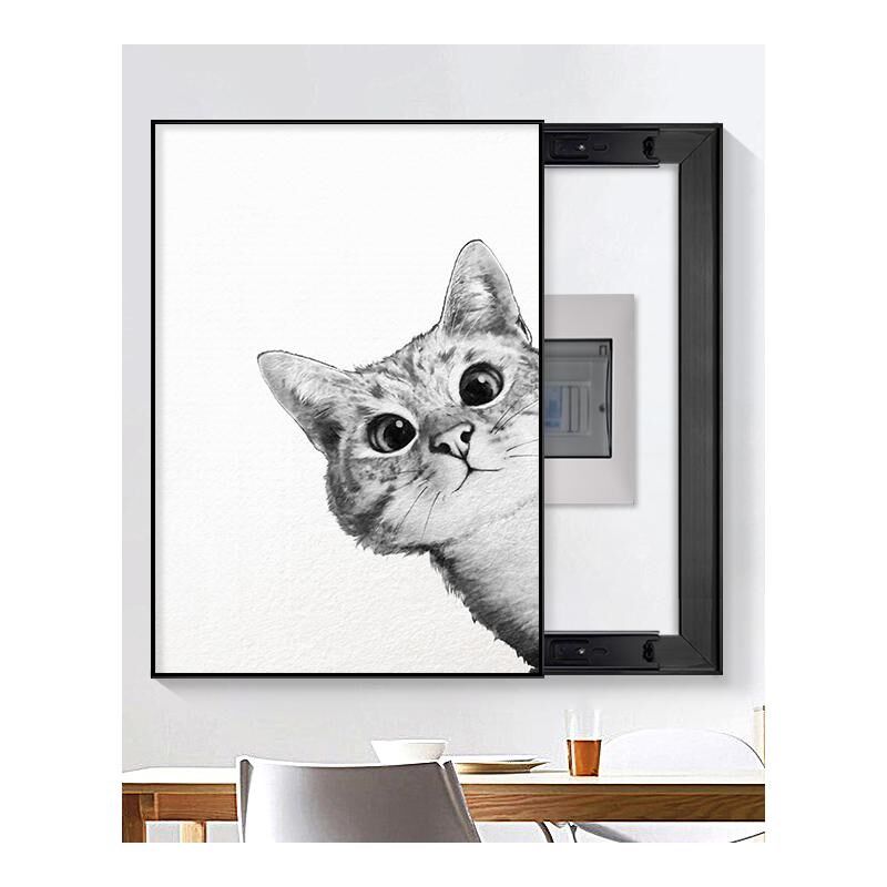 定做卡通装饰画电表箱配电竖款免打孔猫咪弱点箱创意遮挡总开关盒