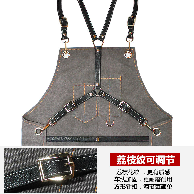 牛仔工作服围裙定制印logo发型师理发店专用新款背带式烫染围腰潮