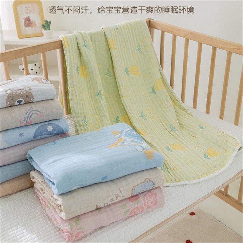 婴儿六层竹棉纱布提花果冻柔软浴巾超柔儿童洗澡吸水幼儿园小盖被