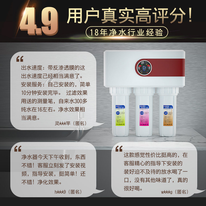惠安特除水垢净水器家用厨房直饮净水机双出水智能纯水机ro反渗透