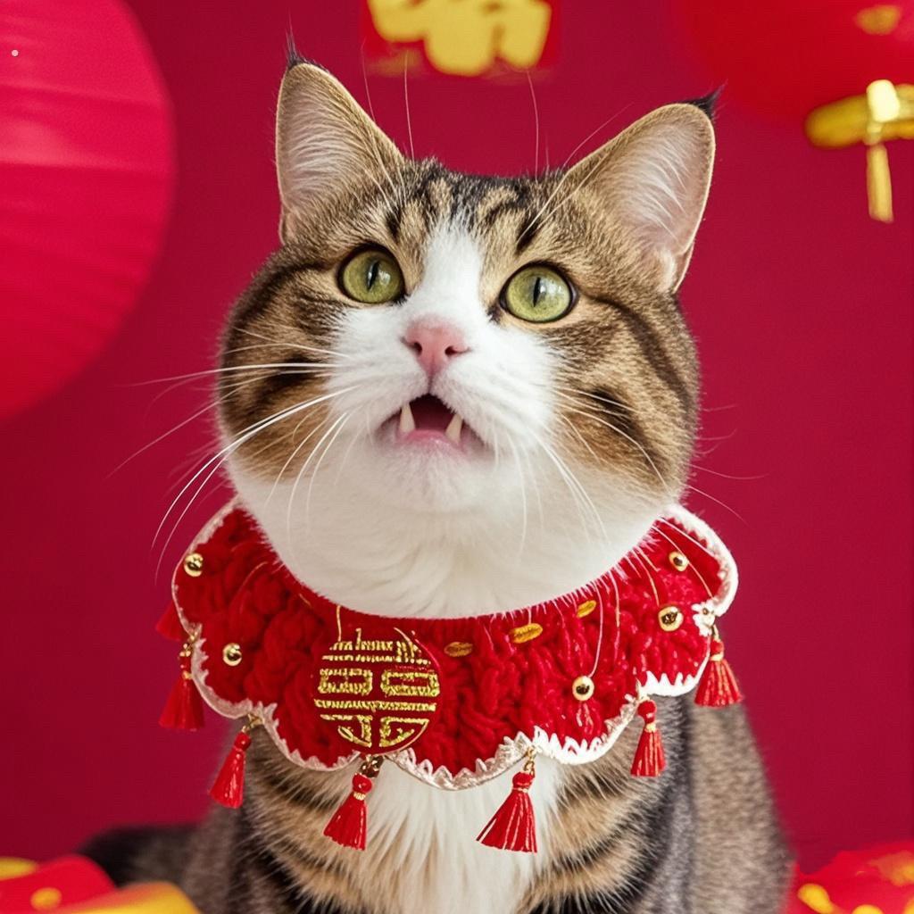 猫咪狗狗喜字围兜项圈针织口水巾结婚围脖装饰品宠物婚礼陪嫁装扮