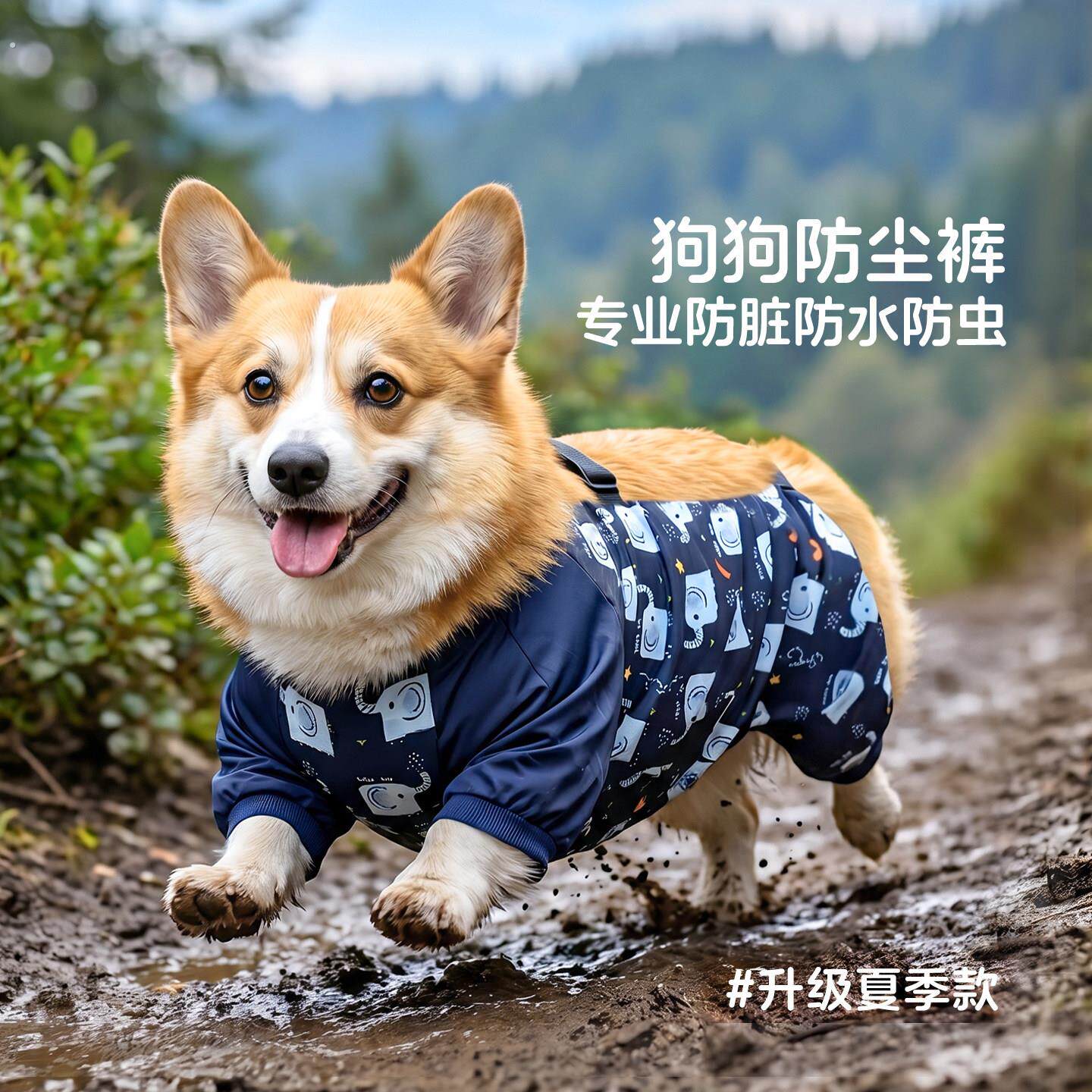 狗狗夏季户外防脏腿套四脚衣服柯基雨衣防尘裤中型犬雨天遛狗神器