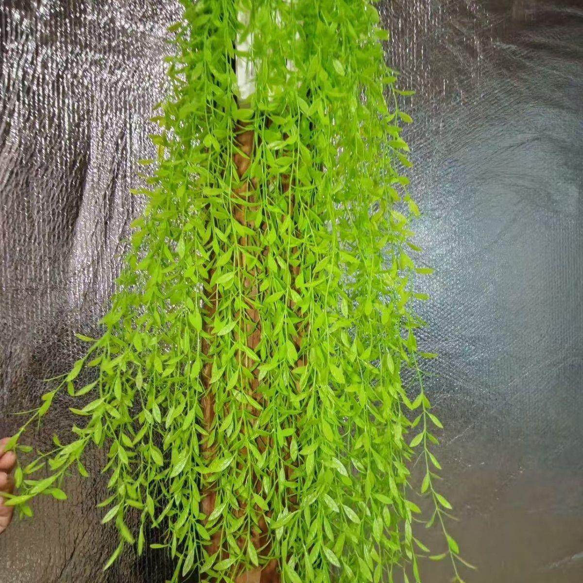 彷真藤条 柳叶假水草 塑料叶子 室内墙面垂吊装饰 绿植养龟苗专用