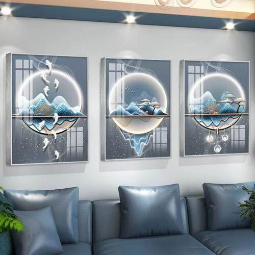 客厅装饰画沙发背景墙挂画现代简约高档新款轻奢大气三联壁画