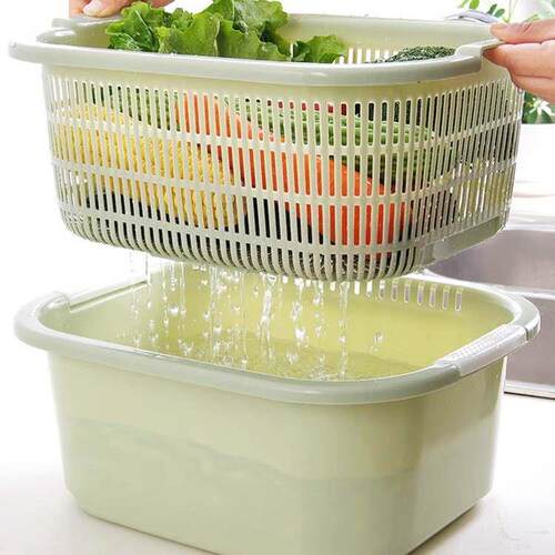 厂家直销厨房多功能沥水篮客厅双层塑料洗菜盆家用长方形洗菜篮筐