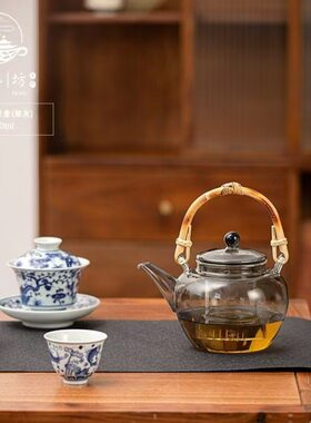 竹节提梁高硼硅玻璃壶家用透明烟灰泡茶壶冲茶器加热电陶炉壶茶具