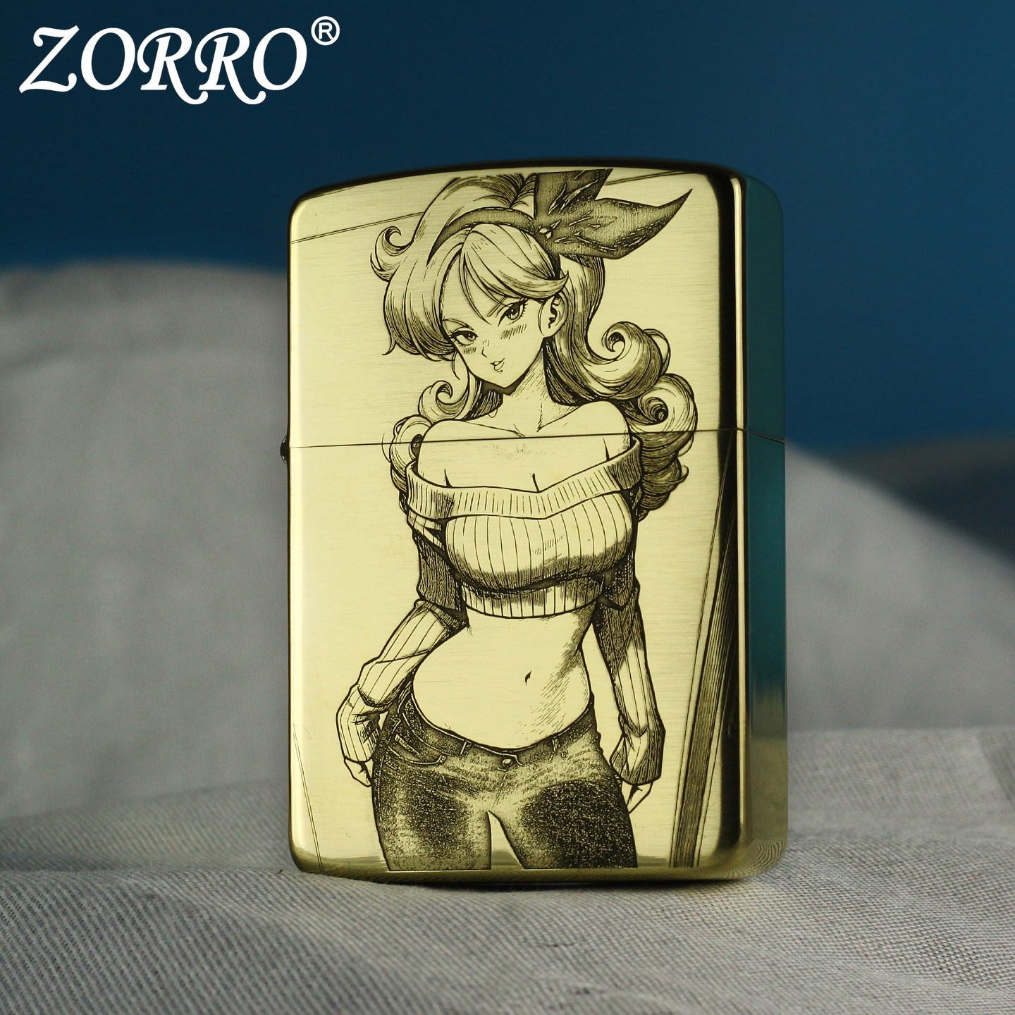 佐罗ZORRO黄铜煤油打火机精雕龙珠金色大波浪兰琪创意二次元礼品