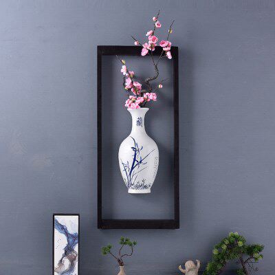 新中式玄关墙面装饰创意挂壁花盆客厅餐厅壁挂花瓶酒楼过道壁挂件