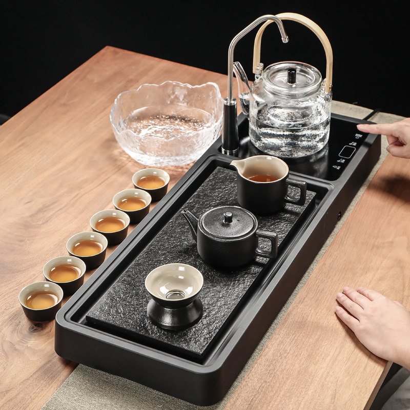 日式简约家用乌金石茶盘自动上水电陶炉茶炉一体功夫茶具套装办公