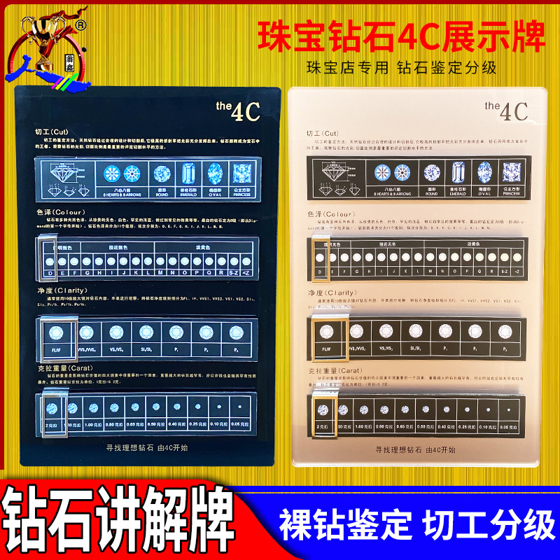 钻石4C牌亚克力鉴定切工分级牌珠宝专柜展示成色比对讲解专用工具