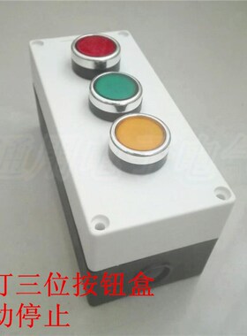 带灯三位按钮盒 防水按钮开关 控制盒 启动停止 复位点动 室外
