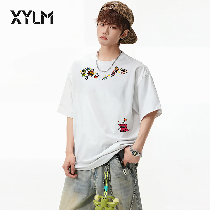 XYLM美式重磅纯棉圆领短袖T恤男女2026夏季新款蜡笔小新宽松上衣