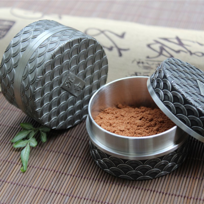 沉香粉盒中式复古金属便携密封防潮旅行小药盒养珠盒迷你茶叶锡罐