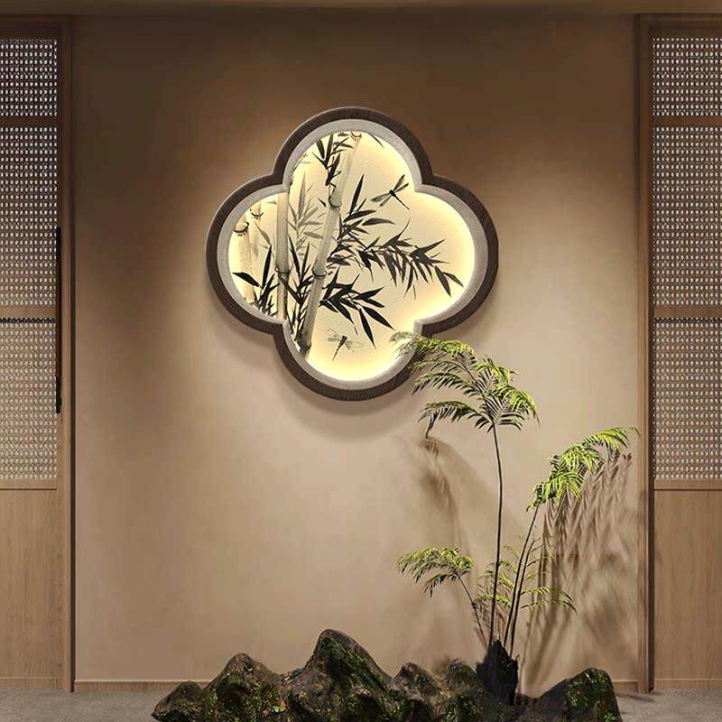 中式玄关饰竹画高级感子画客装12132厅新挂画禅意茶室背景墙面布