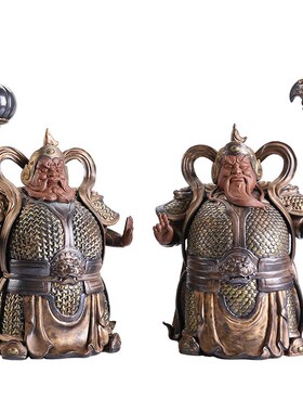 中式哼哈二将人物雕塑工艺陶瓷家居玄关客厅桌面摆件乔迁新居礼品