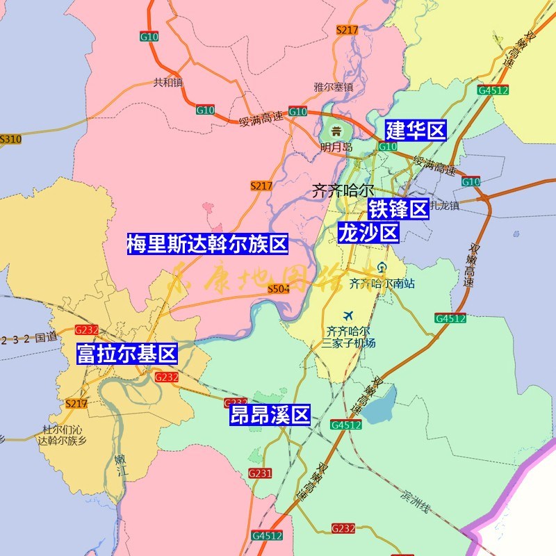 新款齐齐哈尔市行政区划城市地图挂图高清大尺寸可定制装裱电子版