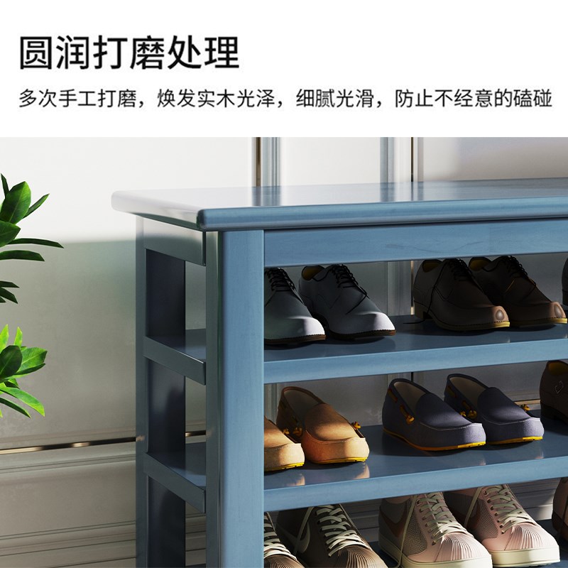 美式乡村鞋柜全实木家用门口能放鞋的换鞋凳入户鞋架可坐收纳多层
