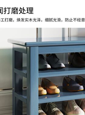 美式乡村鞋柜全实木家用门口能放鞋的换鞋凳入户鞋架可坐收纳多层