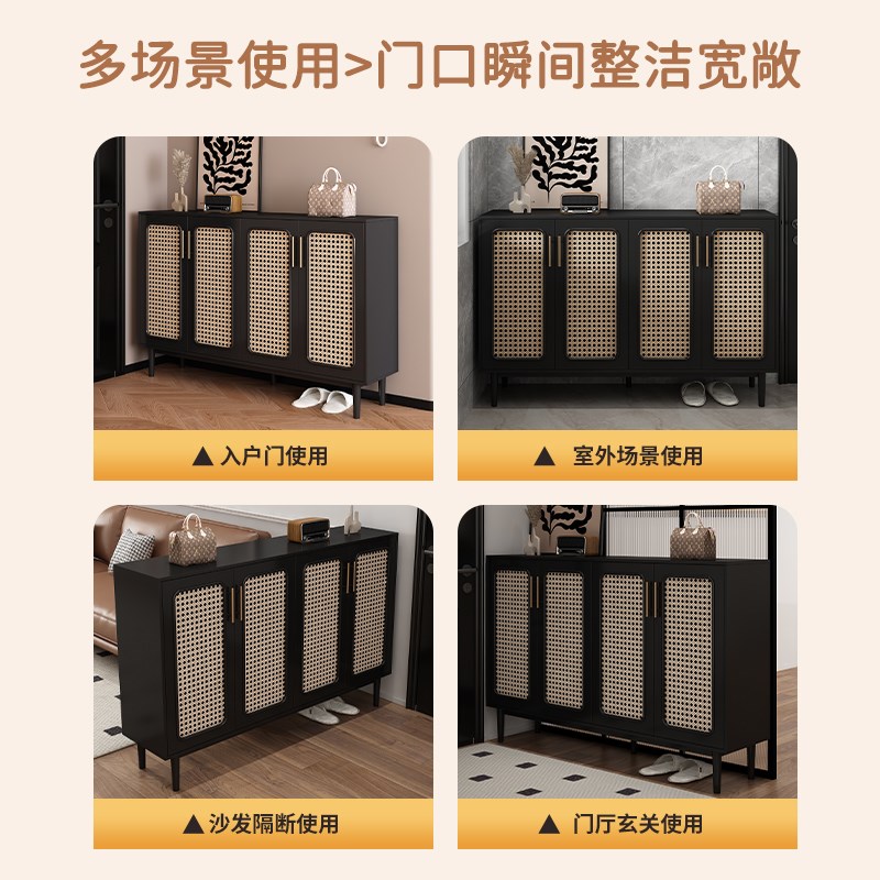 法式奶油风藤编鞋柜靠墙玄关沙发隔断鞋架收纳柜白色定制大容量