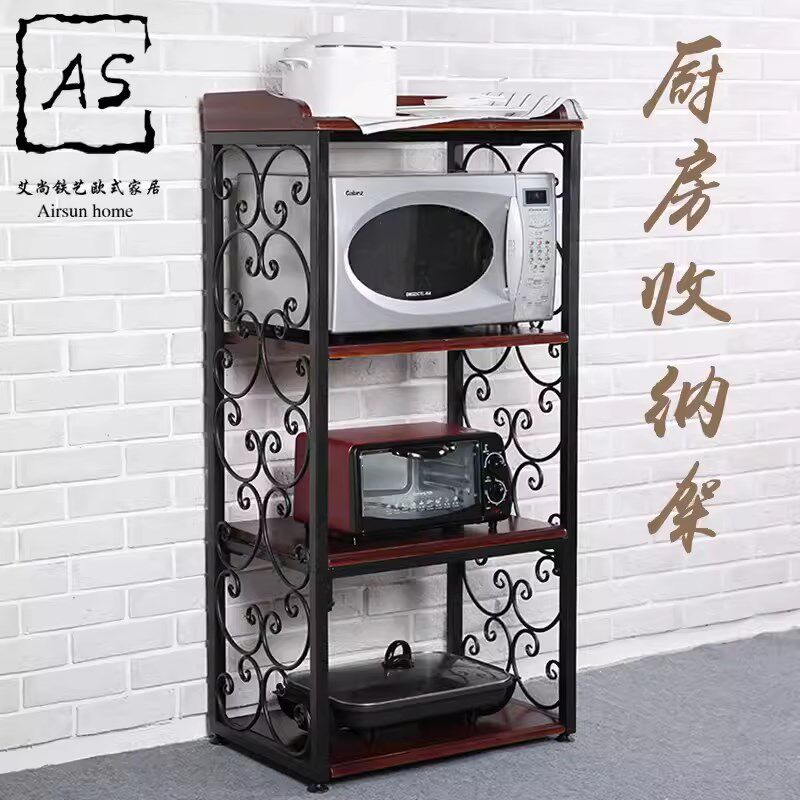 厨房置物架家用落地多层微波架子烤箱客厅铁艺实木收纳架简约包邮