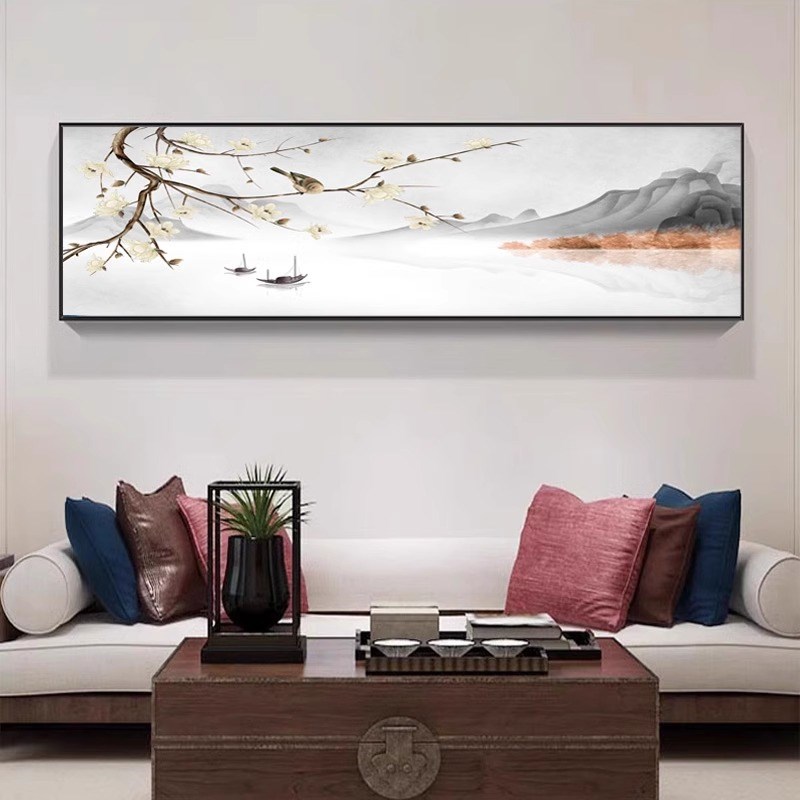 新中式卧室装饰画主卧床头挂画客厅沙发背景山水画禅意茶室水墨画