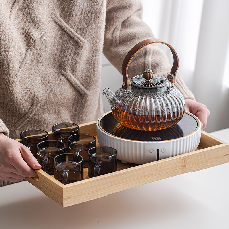 日式耐热玻璃茶壶蜡烛台温茶泡茶家用电陶炉煮茶炉花茶提梁壶套装