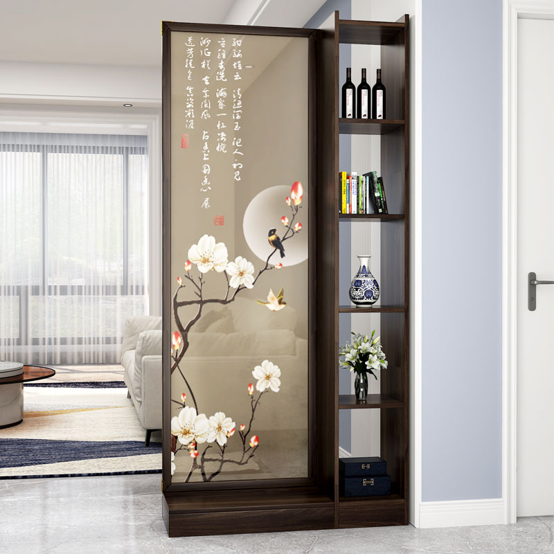 花好月圆屏风隔断客厅正对大门玄关柜新中式遮挡实木入户座屏雕花
