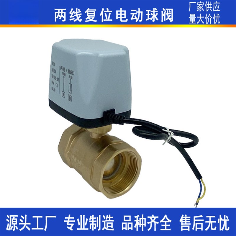 电动二通球阀220v两线常闭黄铜阀24v管道水阀开关1寸代替电磁阀