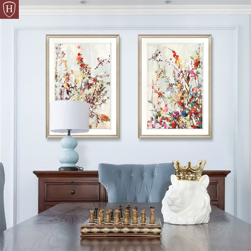 美式餐厅田园风壁画清新水彩花卉装饰画简美轻奢卧室床头玄关挂画