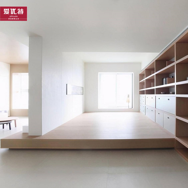 定制实木地台床储物榻榻米矮床无床头床架民宿原木悬浮带灯带地台图片