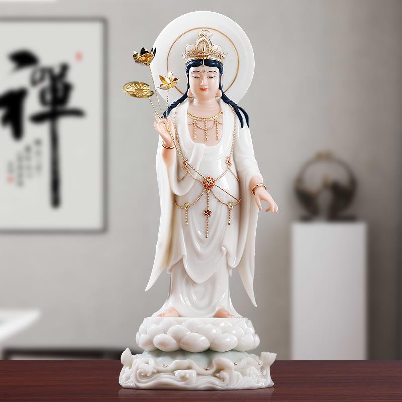 汉白玉西方三圣佛像供奉阿弥陀佛接引像南海观音菩萨大势至摆件