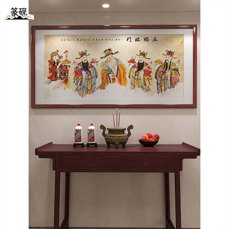 五路财神挂画客厅中殿祭坛背景祭拜招财进宝五福彩票店壁画