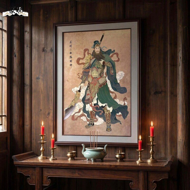 描金浮雕关羽西路财神画像挂画玄关客厅装饰画武财神关公镇宅壁画