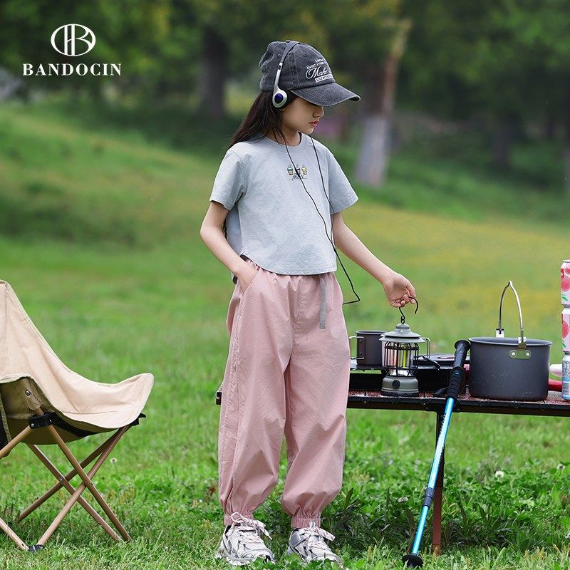 亲子女童裤子夏季薄款中大童2024新款儿童夏装休闲裤束脚凉感长裤