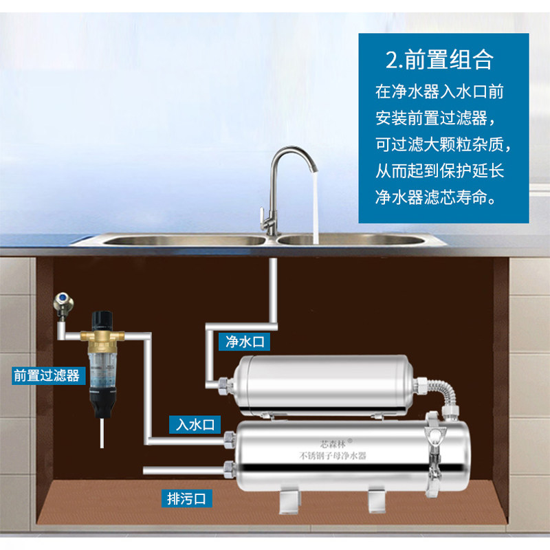 芯森林净水器家用直饮厨房自来水不锈钢过滤器奶茶店除垢净化水机