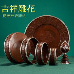 藏村紫铜尼泊尔手工曼扎盘修盘雕花曼茶罗盘居家桌面修盘摆件
