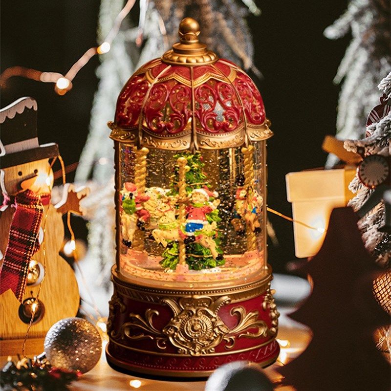水晶球音乐盒飘雪花生日新年礼物送女生圣诞树摆件旋转八音盒儿童