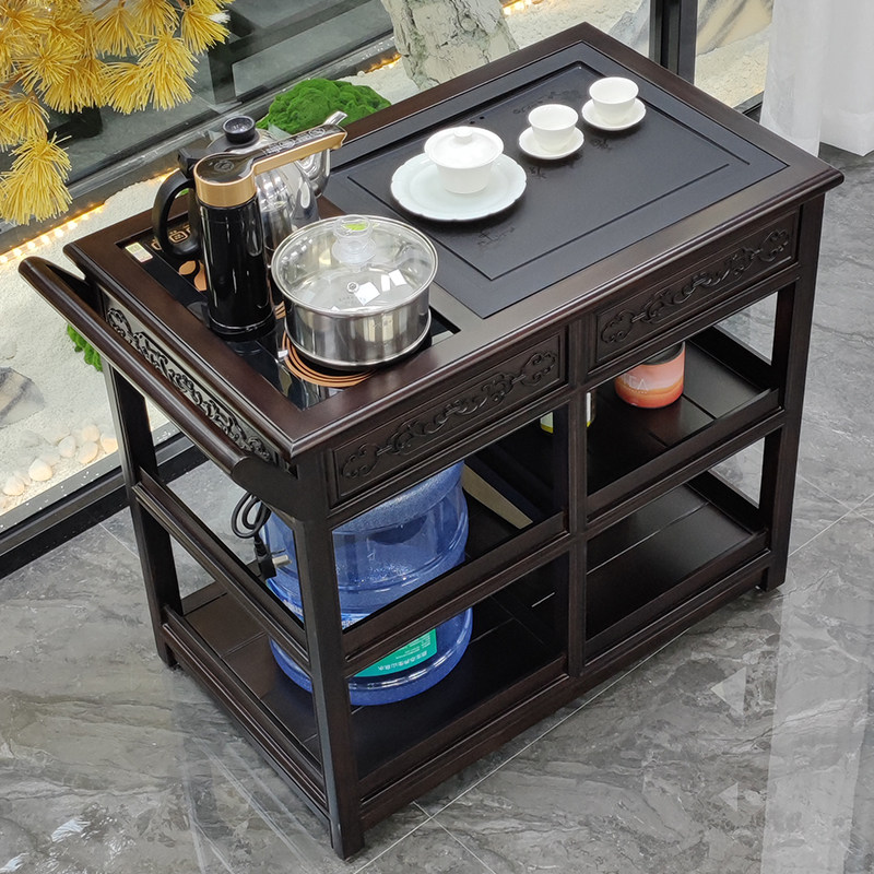 茶台茶车实木移动茶台家用茶海乌金石小茶桌黑紫檀色花梨木沙比利