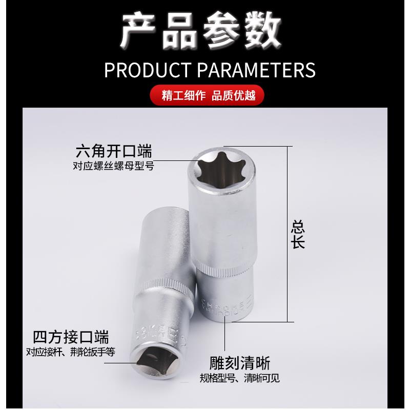 E型套筒字6花型/2加套头3米/8型花1/4长1六角梅花键套装专用工具图片