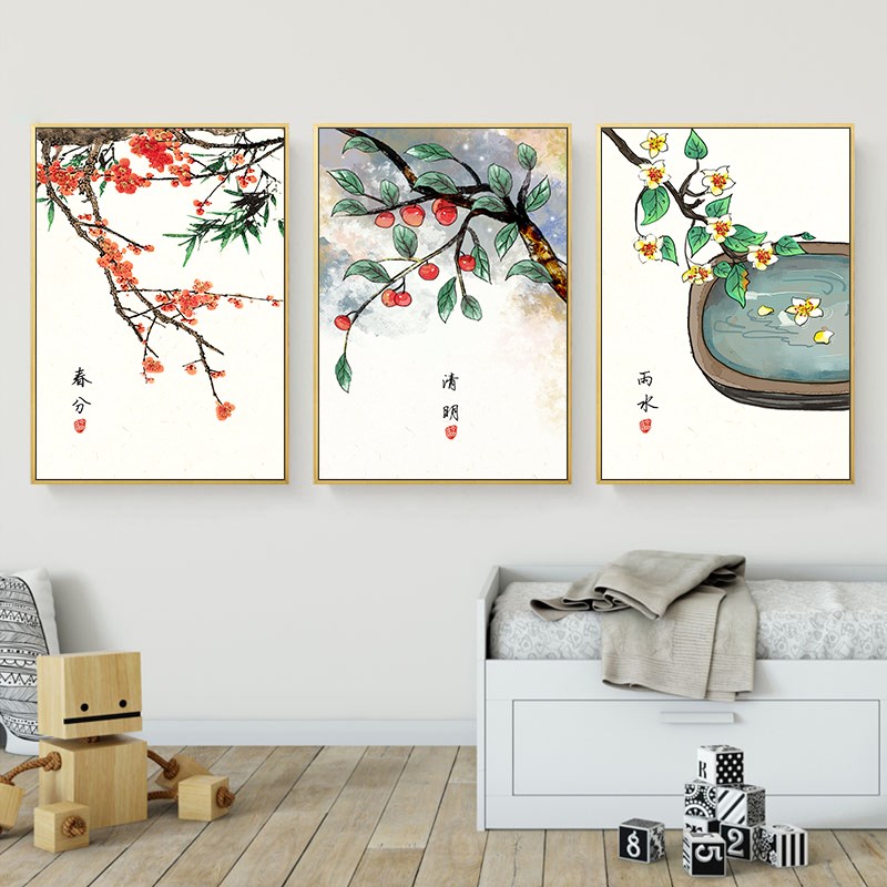 2693新中式客厅装饰画沙发背景墙三联画餐厅挂画简约壁画24节气画