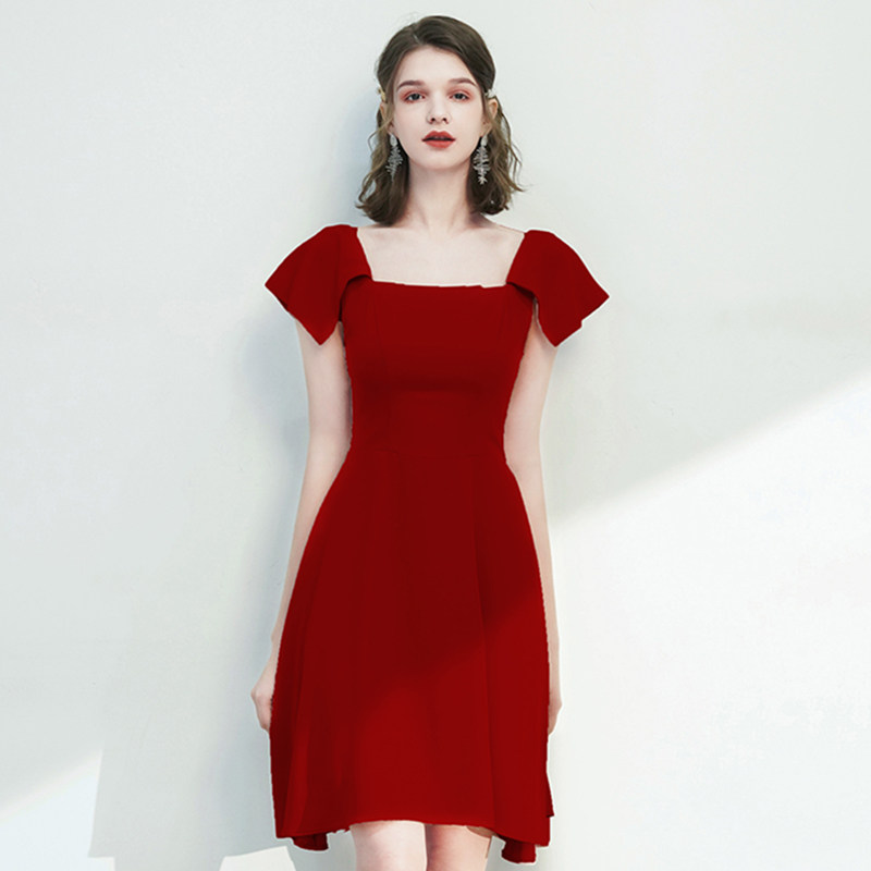 敬酒服新娘酒红色连衣裙夏季平时可穿订婚婚礼结婚小个子晚礼服女